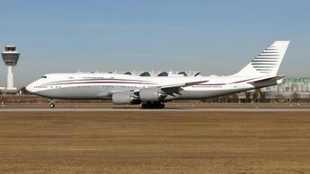 A Qatar Amiri Flight Boeing 747-800 business jet seen