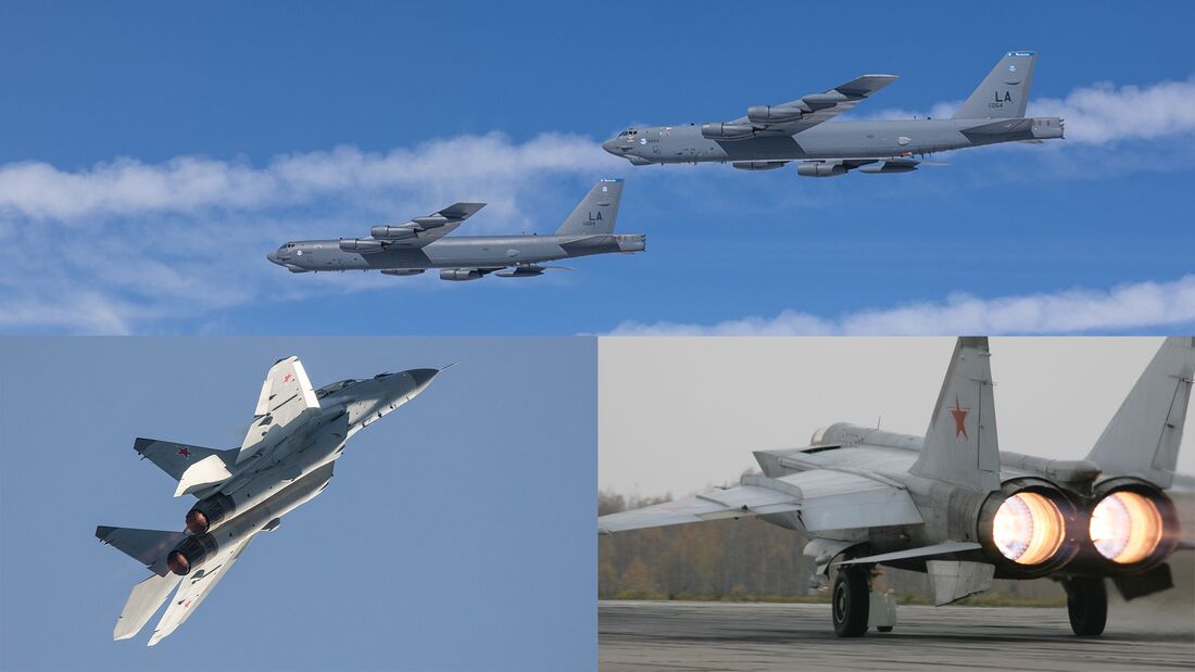 Kontakt-ber-der-Barentssee-MiG-31-und-MiG-29-empfangen-B-52-Bomber-in-Europa