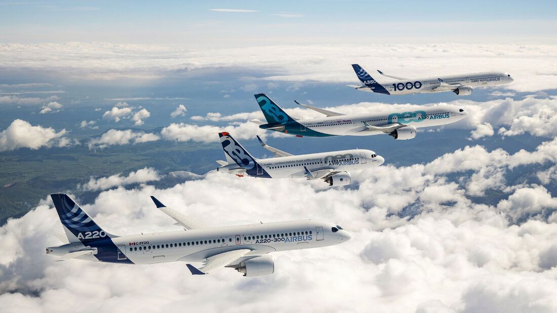 Die Airbus-Flugzeugfamilie im Formationsflug.