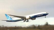 Die Boeing 777-9 startete am 25. Januar um 10:09 Uhr Ortszeit in Everett zum Erstflug.