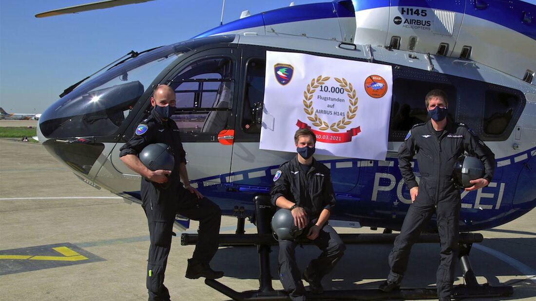 Die Polizeihubschrauberstaffel NRW hat im März 2021 mit ihren H145 10000 Flugstunden erreicht.