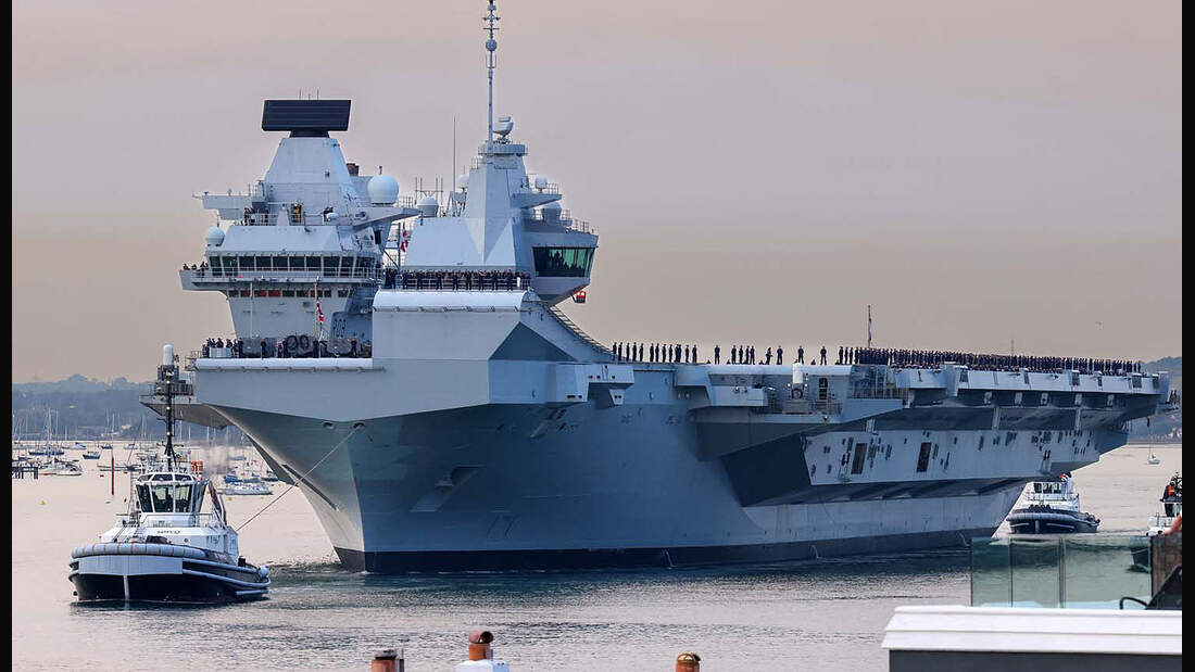 HMS QUEEN ELIZABETH DEPARTING FROM PORTSMOUTH