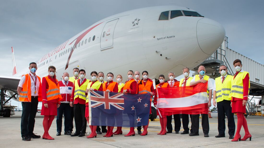 Im Rahmen der Toutisten-Rückholaktion flog eine 777-200ER der Austrian bis nach Neuseeland.