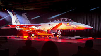 Rollout-Feier bei Boeing in St. Louis für die F-15QA von Katar im August 2021. 