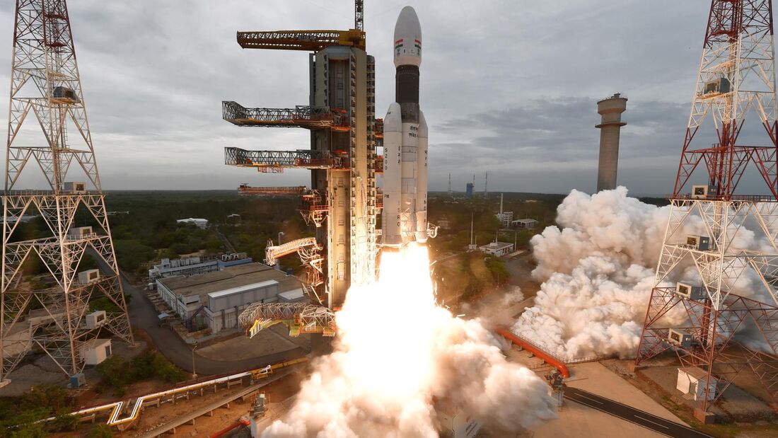 Start der zweiten indischen Mondmission Chandrayaan-2 am 22. Juli 2019.