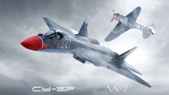 Suchoi Su-57 in Retro-Lackierung mit La-7