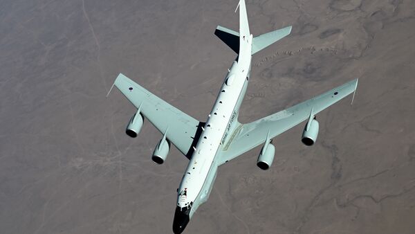 USAF KC-135 Stratotanker refuels RAF RC-135, USAF F-15s in CENTCOM AOR