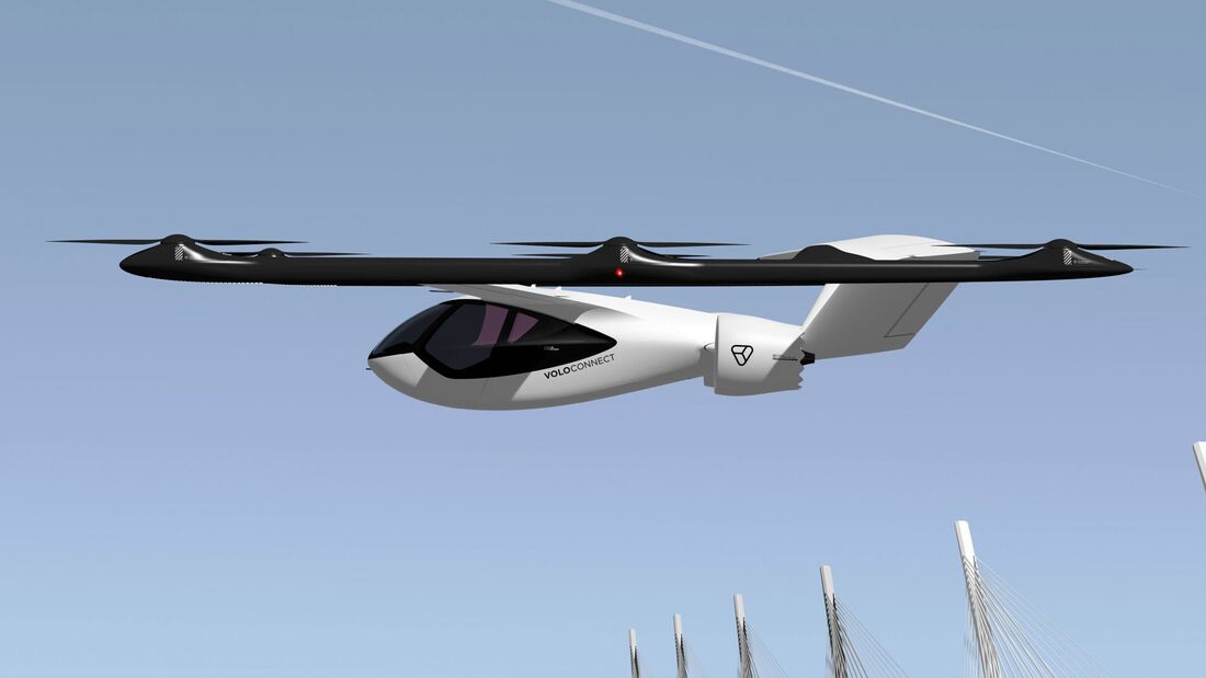 Volocopter stellt am 17. Mai 2021 sein Modell VoloConnect vor, das 100 Kilometer Reichweite bieten soll.