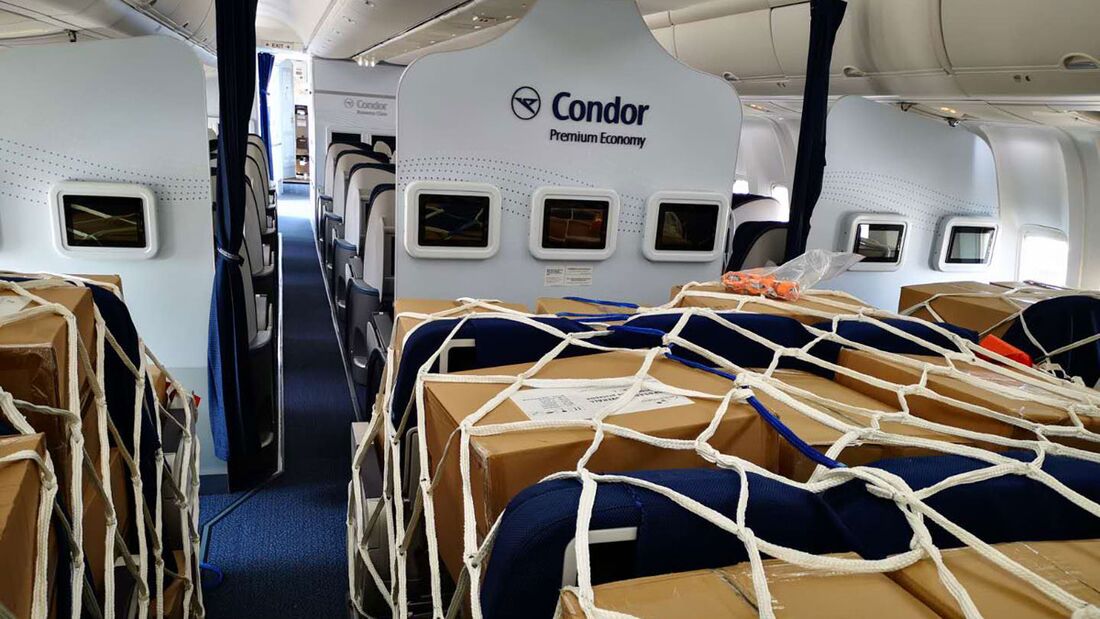 Während des Stillstands im zivilen Flugbetrieb transportiert Condor Hilfsgüter aus China nach Deutschland.