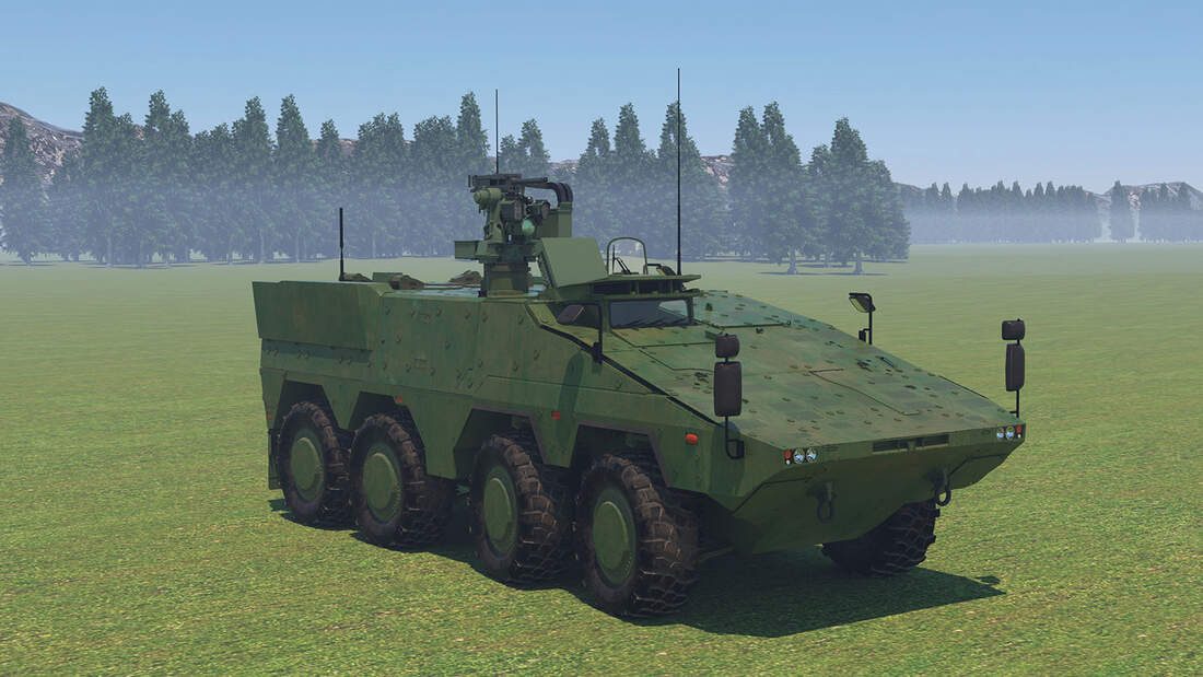 Zum "Protector"-Drohnenabwehrsystem von Kongsberg auf dem Boxer gehört auch das Spexer 2000 3D-Radar von Hensoldt.