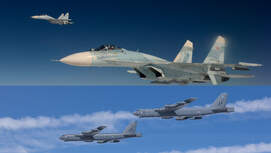 B-52H Stratofortress und Su-27 Flanker in der Luft (Montage)