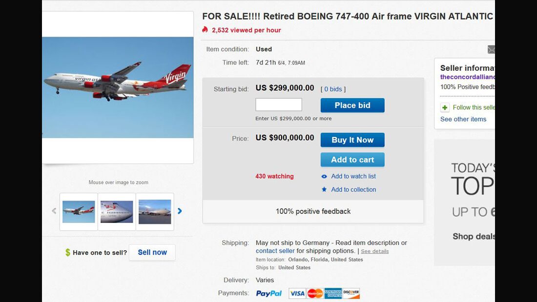 Boeing 747 bei eBay zu kaufen